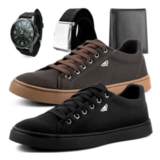 Kit 2 Tênis Skatista Sapatenis Casual Cano Médio + Relógio + Cinto + Carteira Touroboots