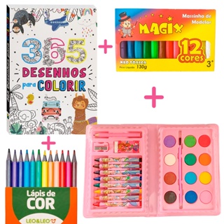 Kit Colorir Infantil Livro 365 Desenhos Estojo Lápis Massinha Feminino em Oferta na Shopee