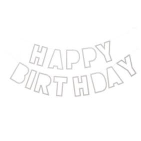 Faixa Bandeirola Happy Birthday Prata ou Dourada com Glitter - 2 metros