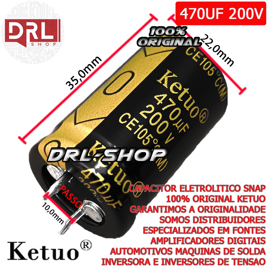Kit 4 Capacitor 470uf 200v 105°C Usina Stetsom Taramps Ketuo