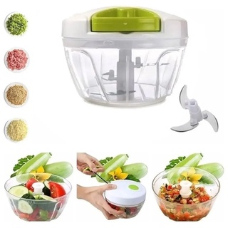 Mini Processador de Alimentos Manual com 3 Lâminas em Aço Inox - Triturador | Cortador | Fatiador