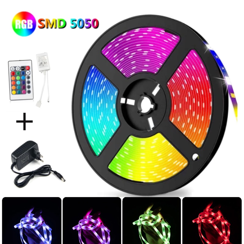 Fita LED RGB colorida 5050/3528 5M 16 cores 300LED + controle à prova d'água