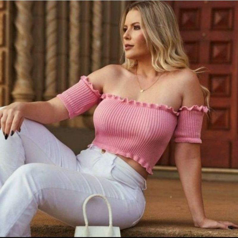 Cropped Ciganinha Feminino Canelado Tamanho Único Confortável Estiloso Moda Casual Veste 36 ao 42