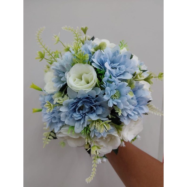 Buque de Noiva Flores Artificiais Azul c/Marfim Festa Casamento Civil |  Shopee Brasil