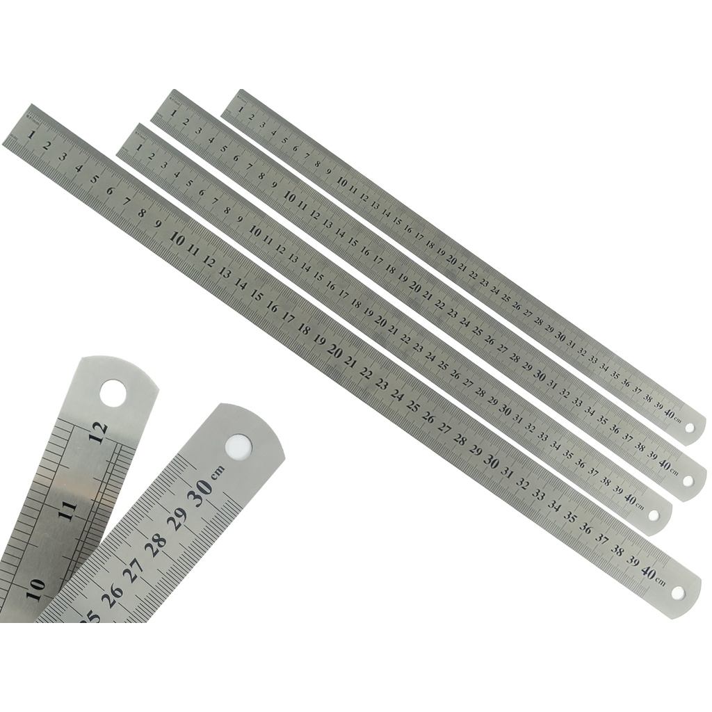Kit Com 4 Réguas Metal Leve De Aço Inoxidável Tamanho 40 cm Marcação Baixo Relevo Escolar Escritório Engenheiro