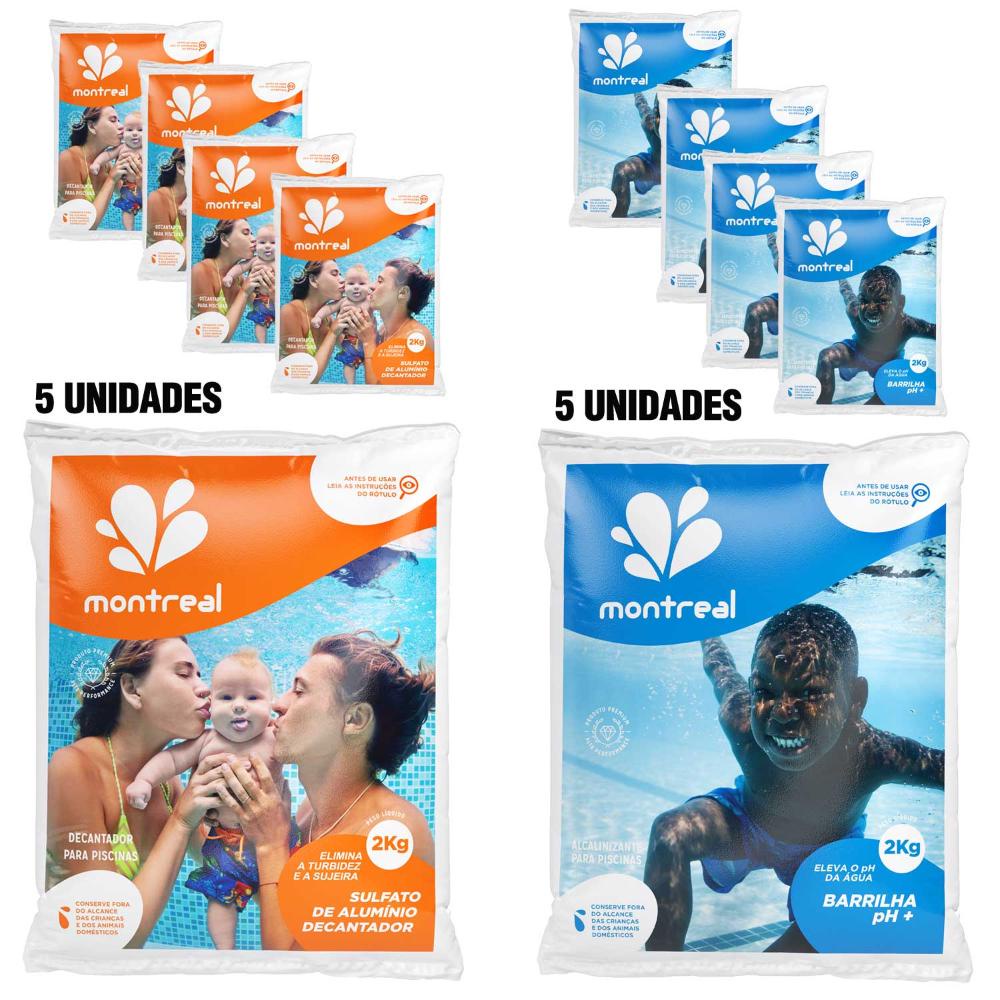 Barrilha Elevador de PH 2KG + Decantador Sulfato de Alumínio 2KG MONTREAL em Oferta na Shopee