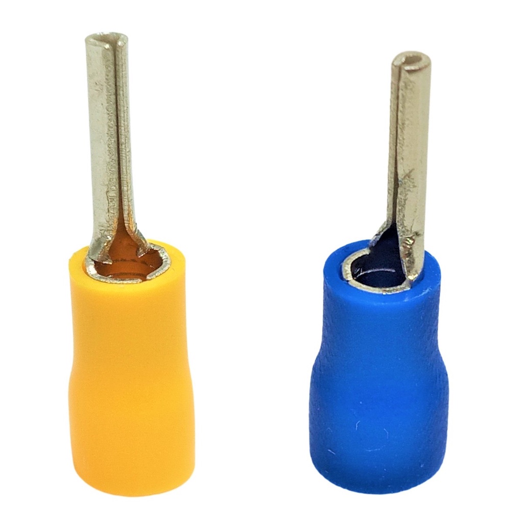 Terminal Conector Pré Isolado Azul Amarelo Ilhós Elétrico Tipo Pino Agulha Oco 1,5mm à 6mm 20 Peças