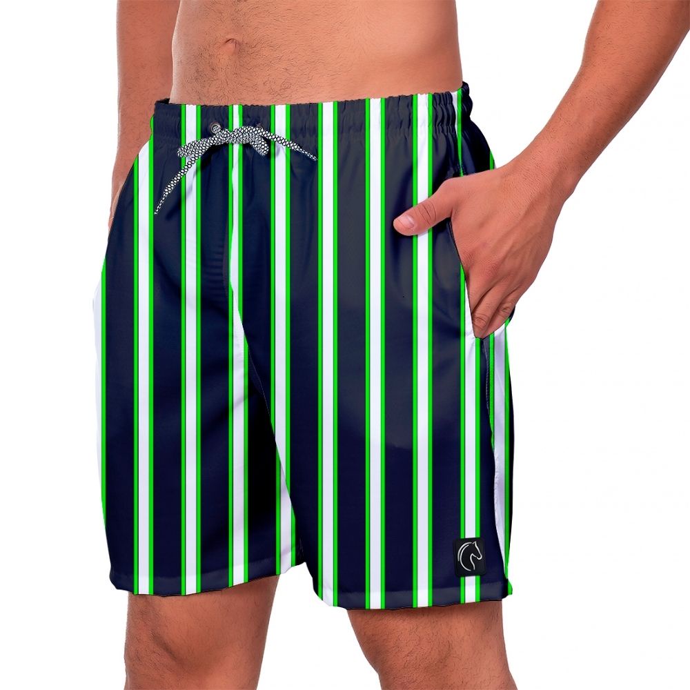 Short Masculino Listrado Verde Casual Praia Verão Runner