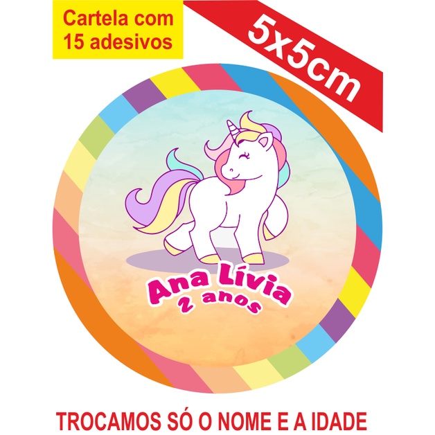 Adesivos Unicórnio  Personalizados 5x5cm Festa Aniversário Lembrancinha