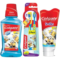 Kit Colgate Minions:Creme Dental 100g +Escova Dental +6 anos + Enxaguante Bucal Kids 250ml