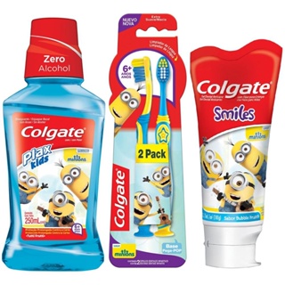 Kit Colgate Minions:Creme Dental 100g +Escova Dental +6 anos + Enxaguante Bucal Kids 250ml em Oferta na Shopee