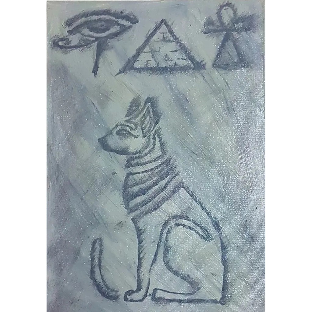 Quadro - Pintura Original - Óleo Sobre Tela 30X20 -  Bastet Deusa Gata Egípcia