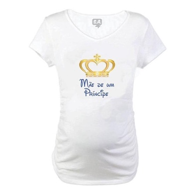 Baby Long Blusa Gestante Divertida Mãe De Um Príncipe Coroa C/ Elástico Na Lateral