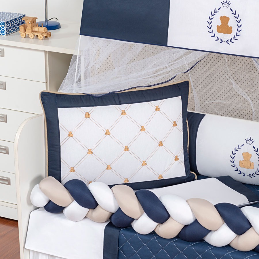 Kit Berço Americano Trançado Urso Principe 11 Pcs Protetor Bebe Quarto Enxoval REI DO KIT BERÇO