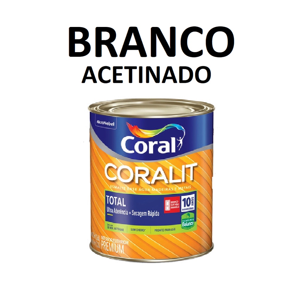 Tinta Branco Esmalte Acetinado Base Agua Coralit 900ml Coral