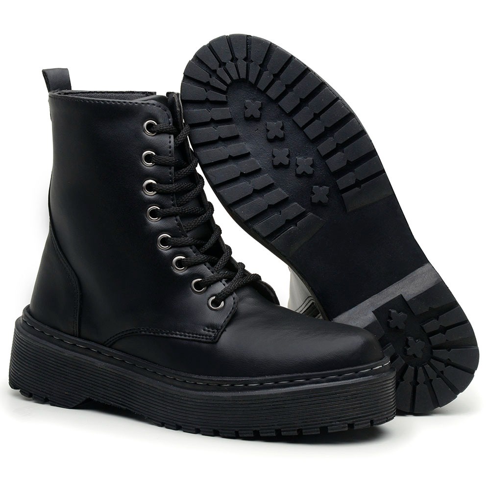 Bota Coturno  Feminino Blogueira Militar Plataforma Salto Reto Confortável 1105