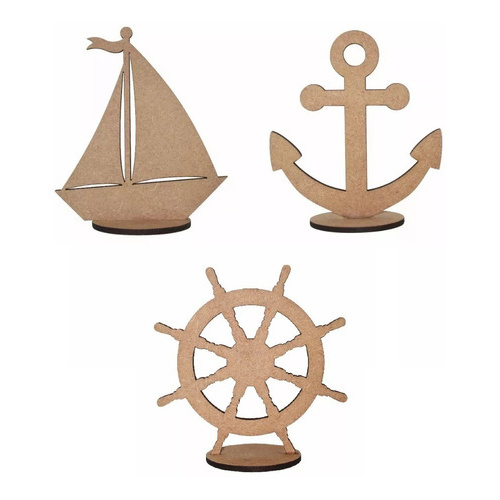 Kit 20 Âncora + 20 Timão + 20 Barquinho - Marinheiro - Mdf