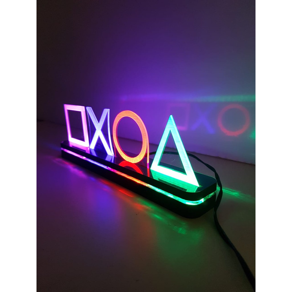 Luminária de Mesa de LED Playstation Símbolos Gamer PS4 PS5 XBOX 25cm