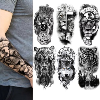 Temporary Tattoo Fake Waterproof Unisex Realists 3D Social Party Summer Beach Male Female Realism Fake Hand Forearm Arm Chest Back Shoulder Neck Nude Thigh Cinnamon Calf Wolf Lion