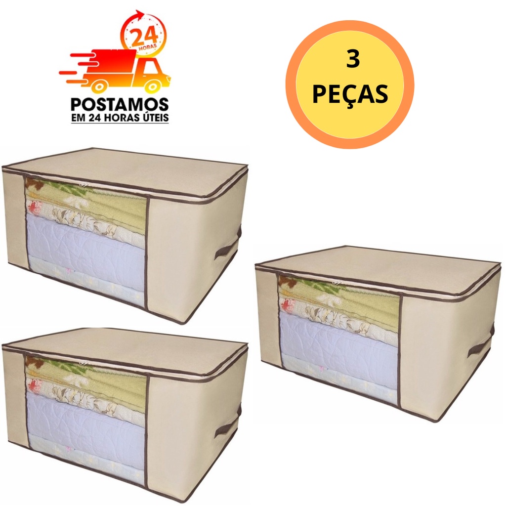 Kit 3 Organizador Caixa Multiuso Guarda Roupa Closet Tnt Com Visor Grande Flexivel Edredom 0948