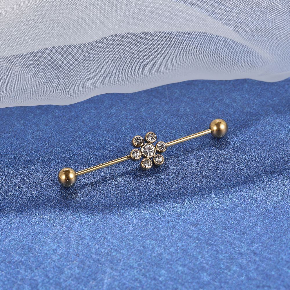 Piercing Transversal Aço Cirúrgico Indiano Strass | Orelha, Transversal. — imagem 2 de 2