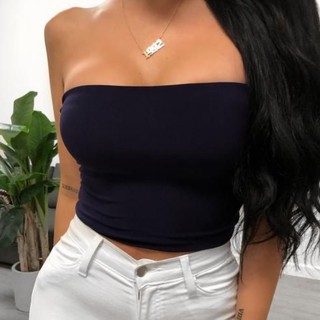 Cropped Top Faixa Liso Blogueira Tomara Que Caia
