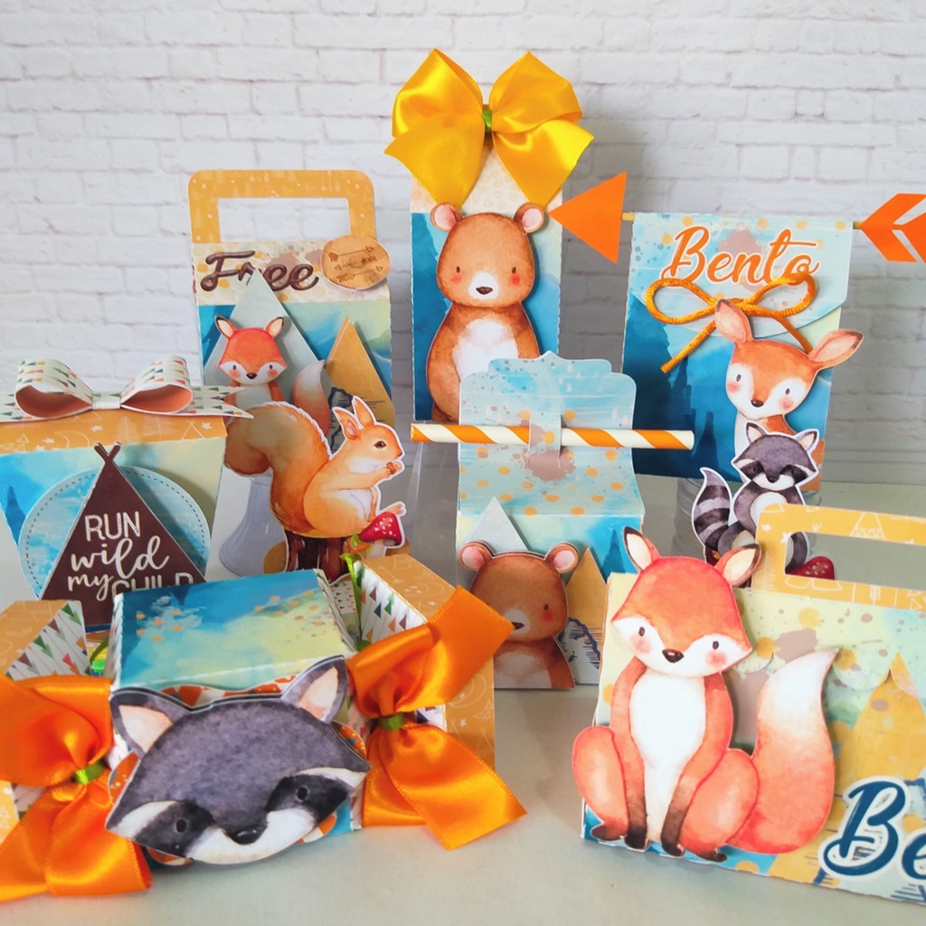 Caixinhas personalizadas, milk, cone e sushi, lembrancinhas, decoração Kit de festa aniversário Bosque menino