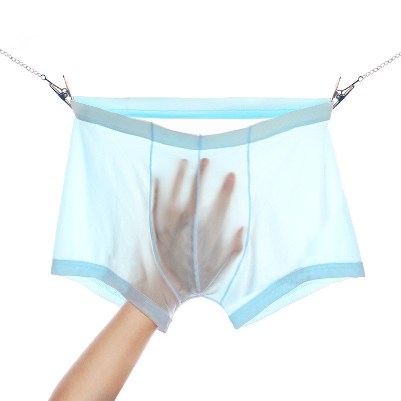 Cueca masculina transparente, fina e respirável, cueca boxer de seda gelada