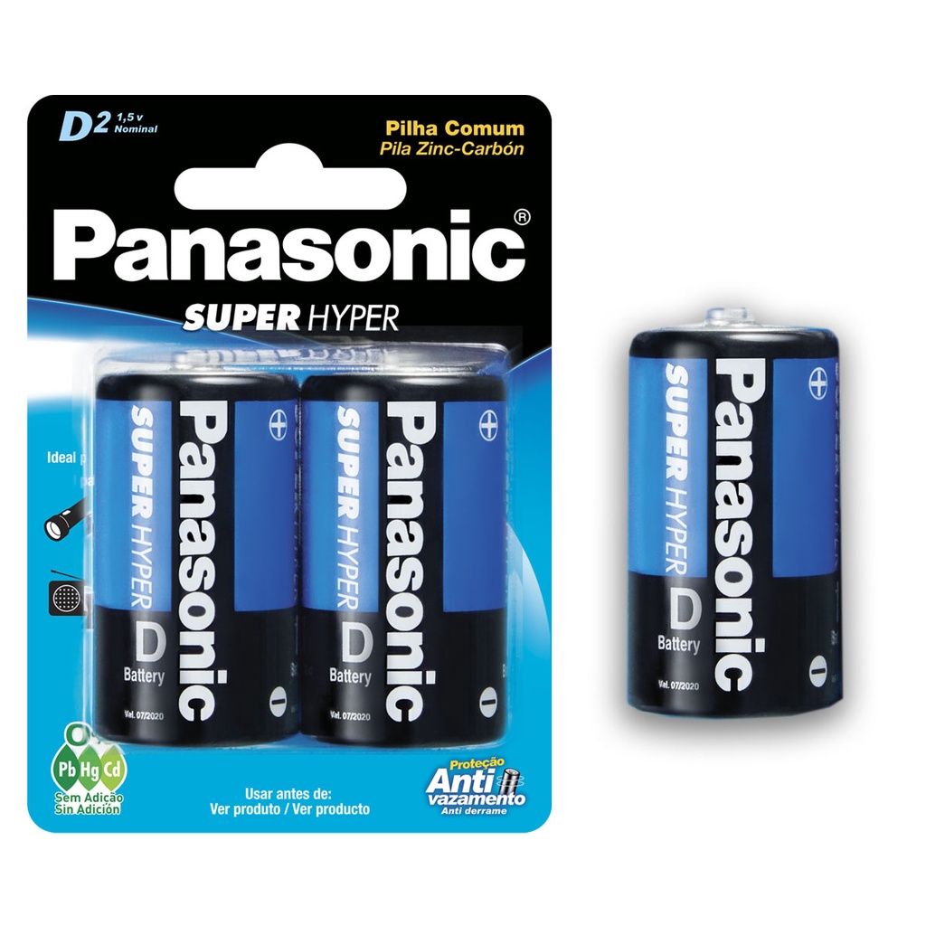 Pilha Zinco D Panasonic Bateria Carvão Grande LR20 2 unidades
