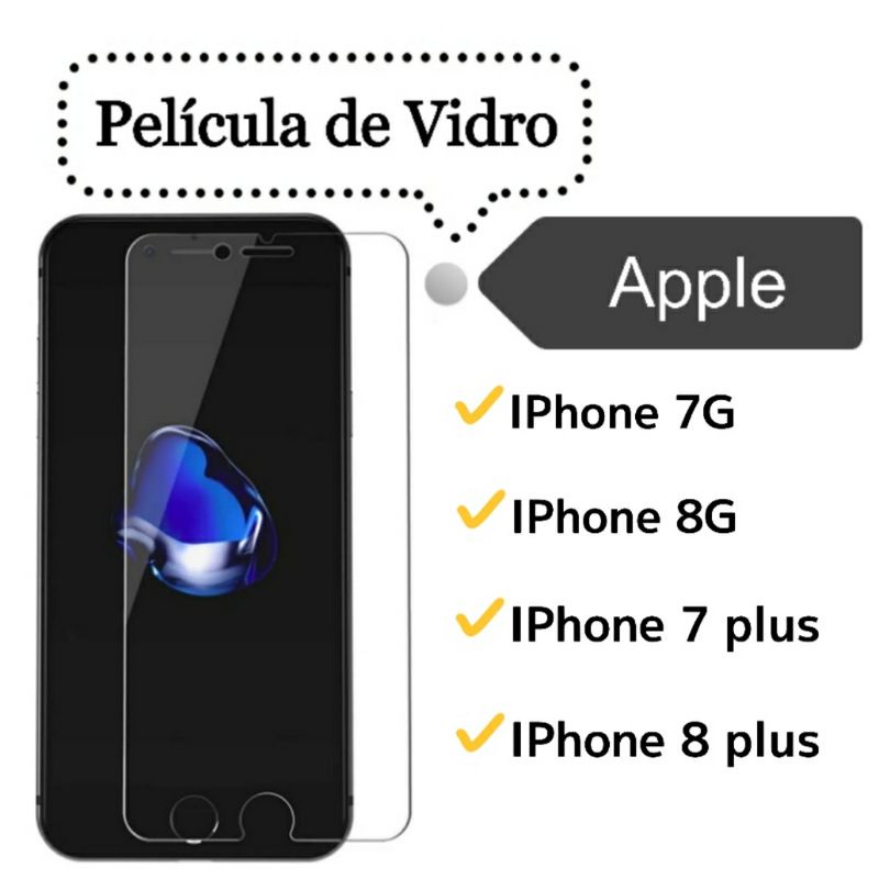 Película Vidro Temperado IPhone 7 8 Plus 7Plus Apple IPhone7 IPhone8 8Plus