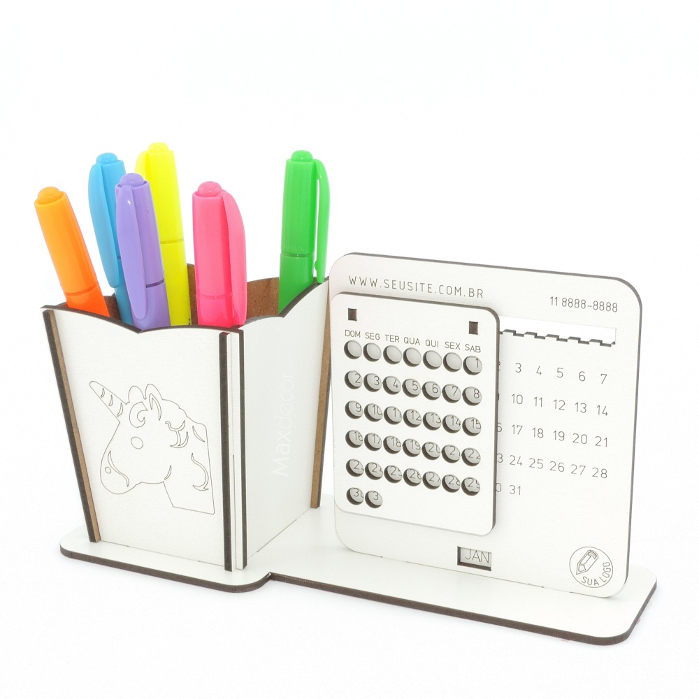 5 Calendário Infinito e Porta Lápis Personalizado Mdf - Unicórnio