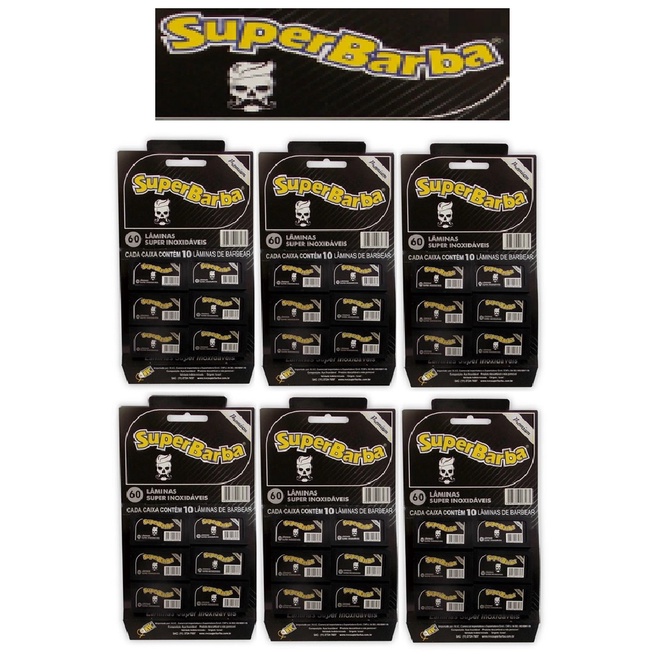 06 Cartela Lâmina De Barbear Preta Super Barba Black Premium