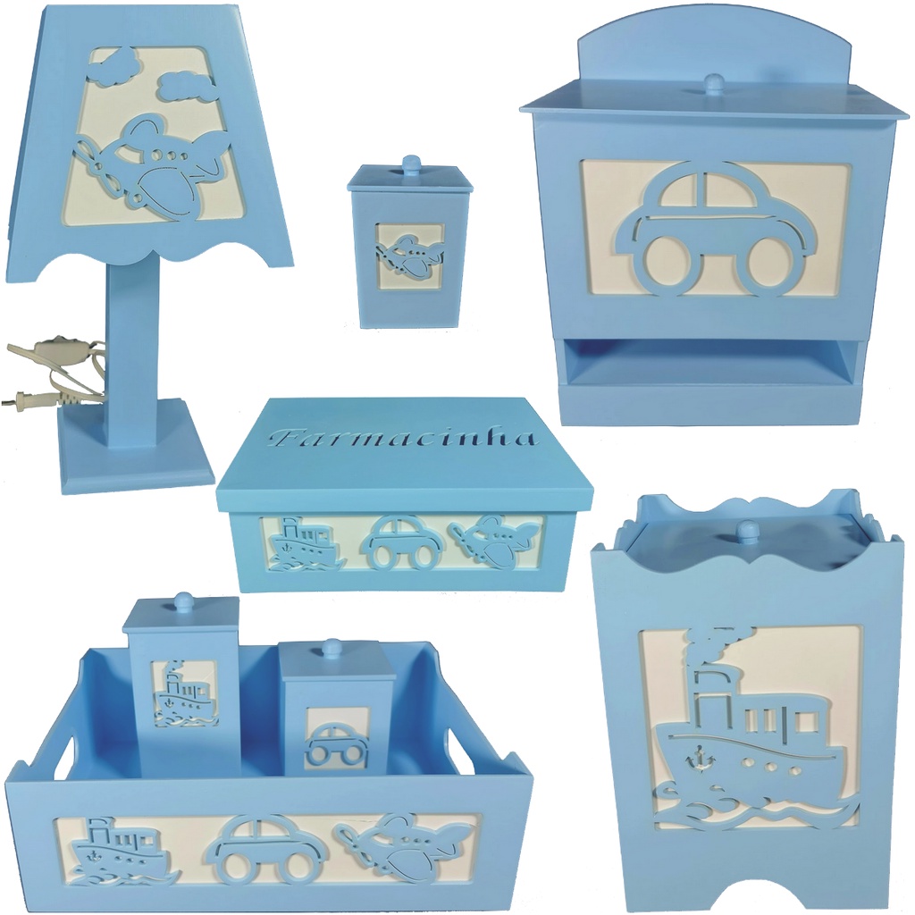 Kit Higiene Bebê Mdf 8 Pçs - TRANSPORTE AZUL BB