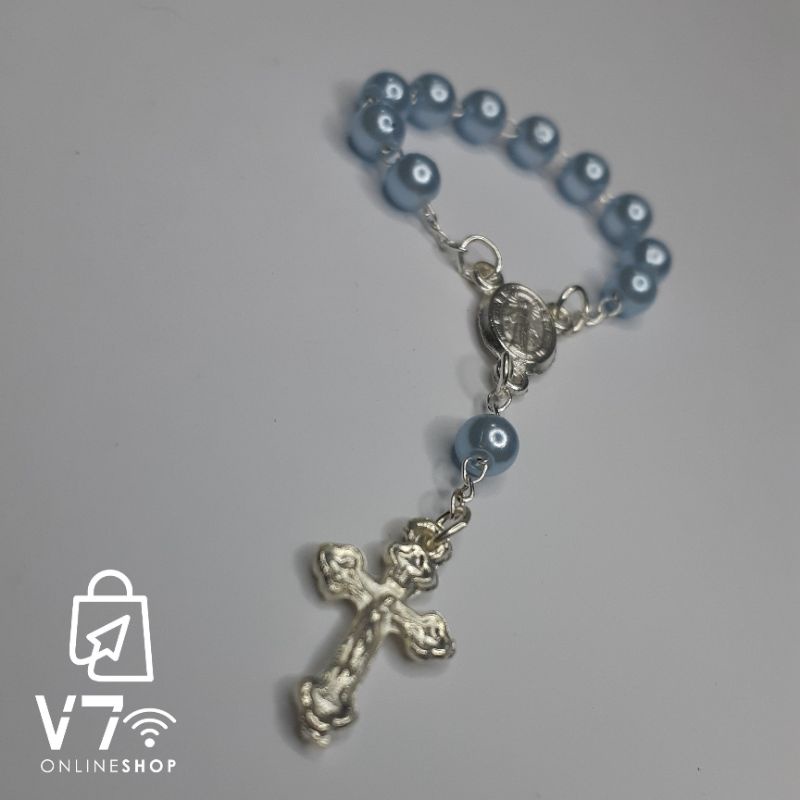 Kit 30 Mini Terço Dezena Prata Perolado Nossa Senhora Aparecida Maria / Religioso Lembranças Batizado