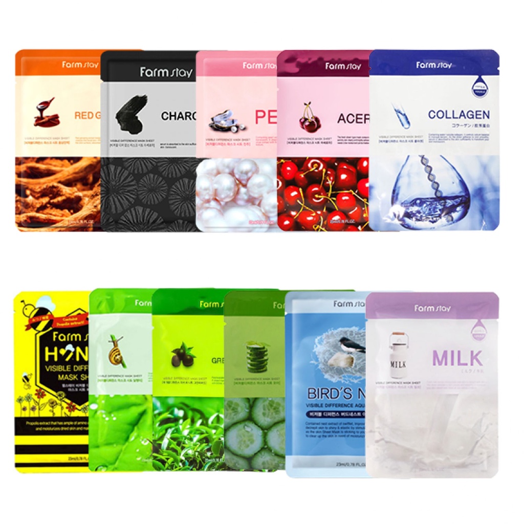 farmstay visible difference mask 10ea  14types em Oferta na Shopee