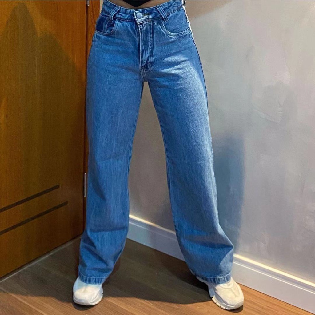 Calça Jeans Pantalona Wide Leg Sem Lycra em Oferta na Shopee