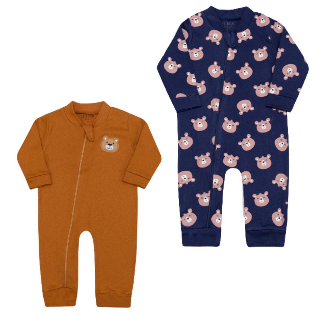 Kit 2 Macacão Bebê Infantil Algodão Suedine Manga Longa Menino Ou Menina Romper