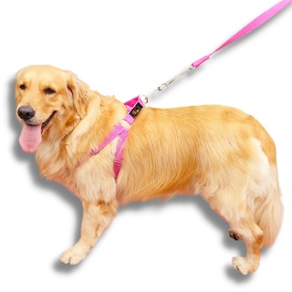 Coleira Peitoral e Guia com Amortecedor para Cachorro Grande Porte UzyPet Pink