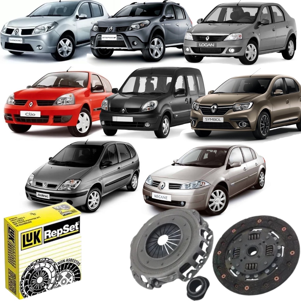 Kit Embreagem + Rolamento Original Luk Sandero 1.6 8v e Stepway 16v 2007 2008 2009 2010 2011 2012 2013 2014 2015 Logan Clio Kangoo Symbol Scenic Megane 1998 1999