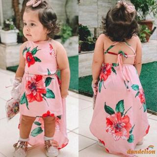 Vestido De Bebê De Menina 1-6anos Flor Impressão Sun-top Halter Sem Costas Casual Irregular Moda em Oferta na Shopee