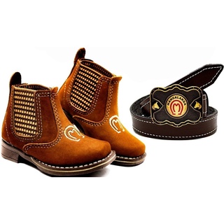 Kit Infantil Botina Country Couro + Cinto MM Cowboy Peao CV