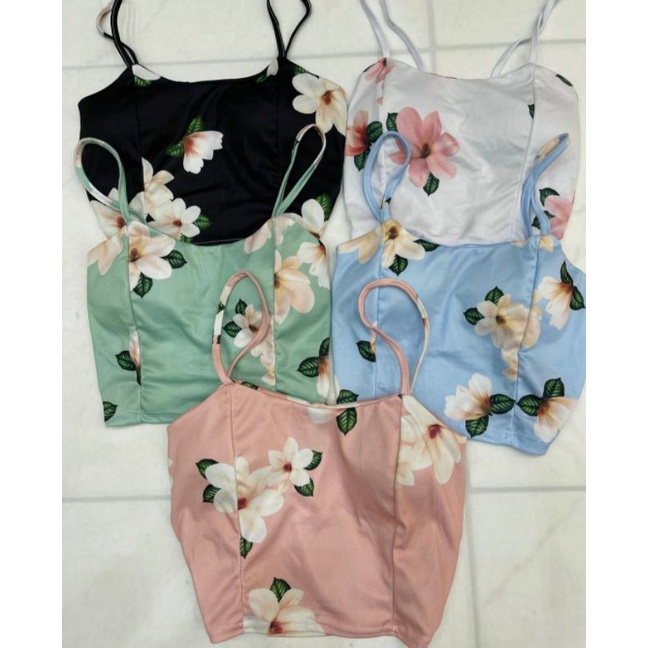 Cropped Top Com Bojo Moda Feminina Floral Croped Top Alçinha Regata  Blusa Blusinha