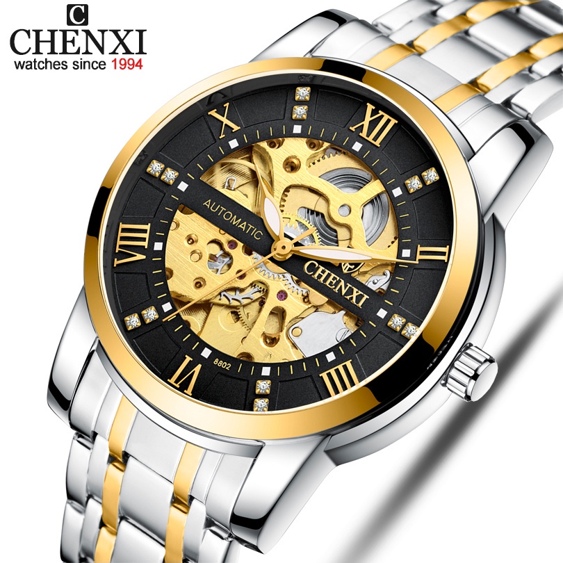 CHENXI 2021 Novo Preto Masculino 3D Oco Relógio Mecânico De Pulso Automático Retro Todos Os Relógios De Aço