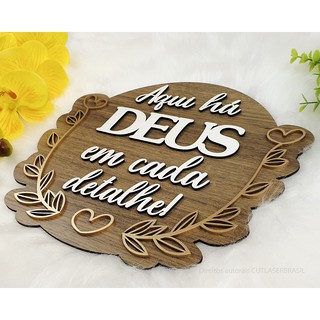 Placa de casamento Aqui há Deus em cada Detalhe mdf Amadeirado Rustico