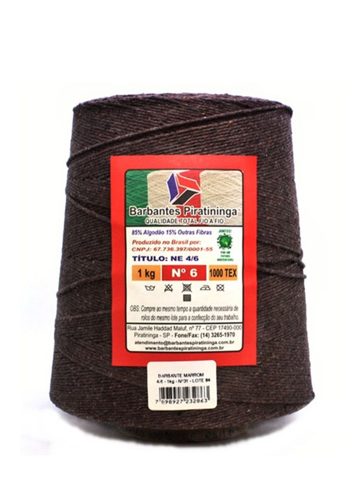 Barbante 1Kg Número 6 Cor Marrom crochê tricô tear artesanato macramê amigurumi