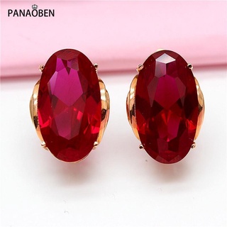 Em Estoque Original Rússia 585 Roxo Ouro Brincos Banhado A 18 K Rose Gold Oval Embutidos De Pedra Vermelha Novo Estilo Ocidental Presente Do Dia Dos Namorados Para Namorada Luxo Versão Coreana De Cristal