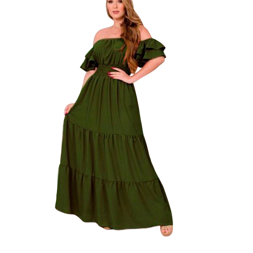 Vestido Longo Ombro a Ombro Ciganinha Perfeito Casual e Social | Shopee ...