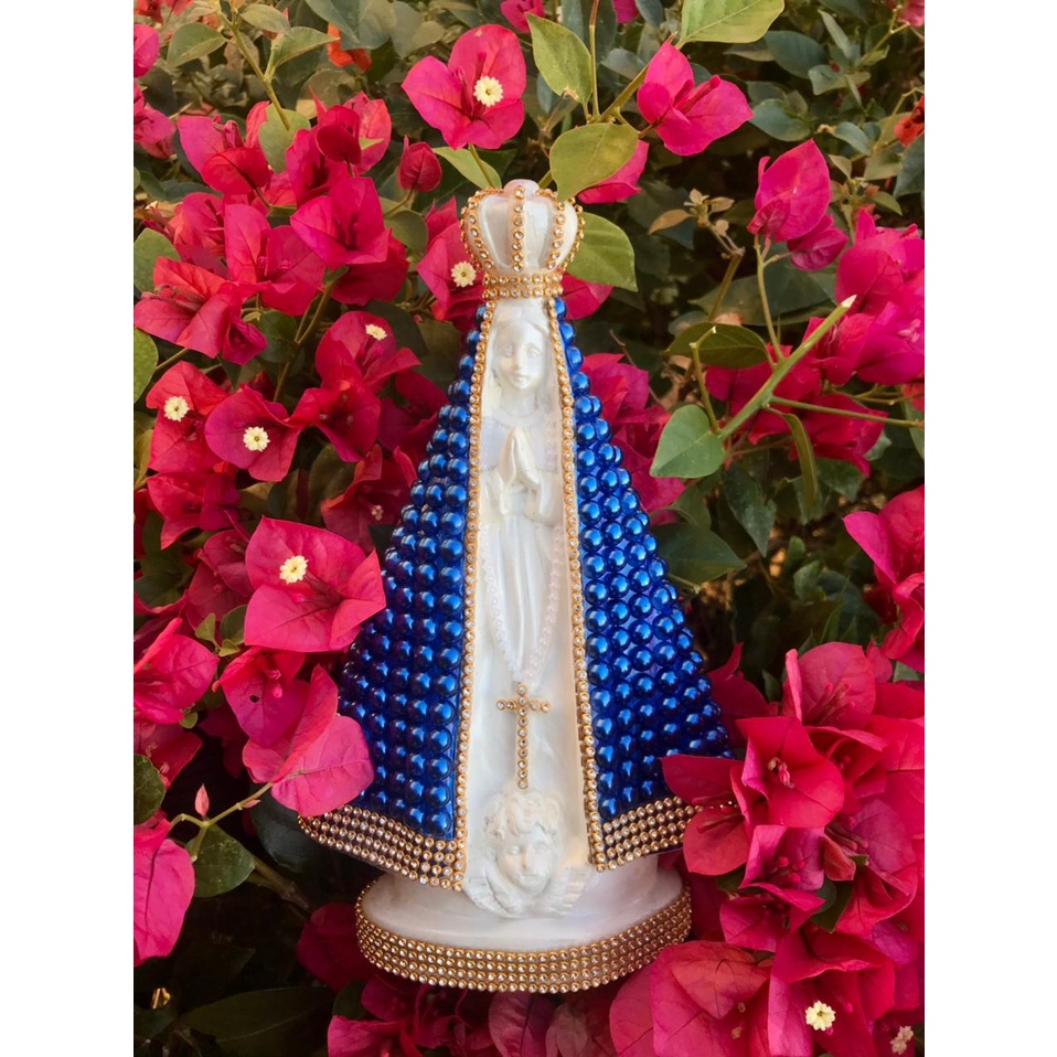Imagem Nossa Senhora Aparecida 25cm Manto com Pérola Azul e Strass