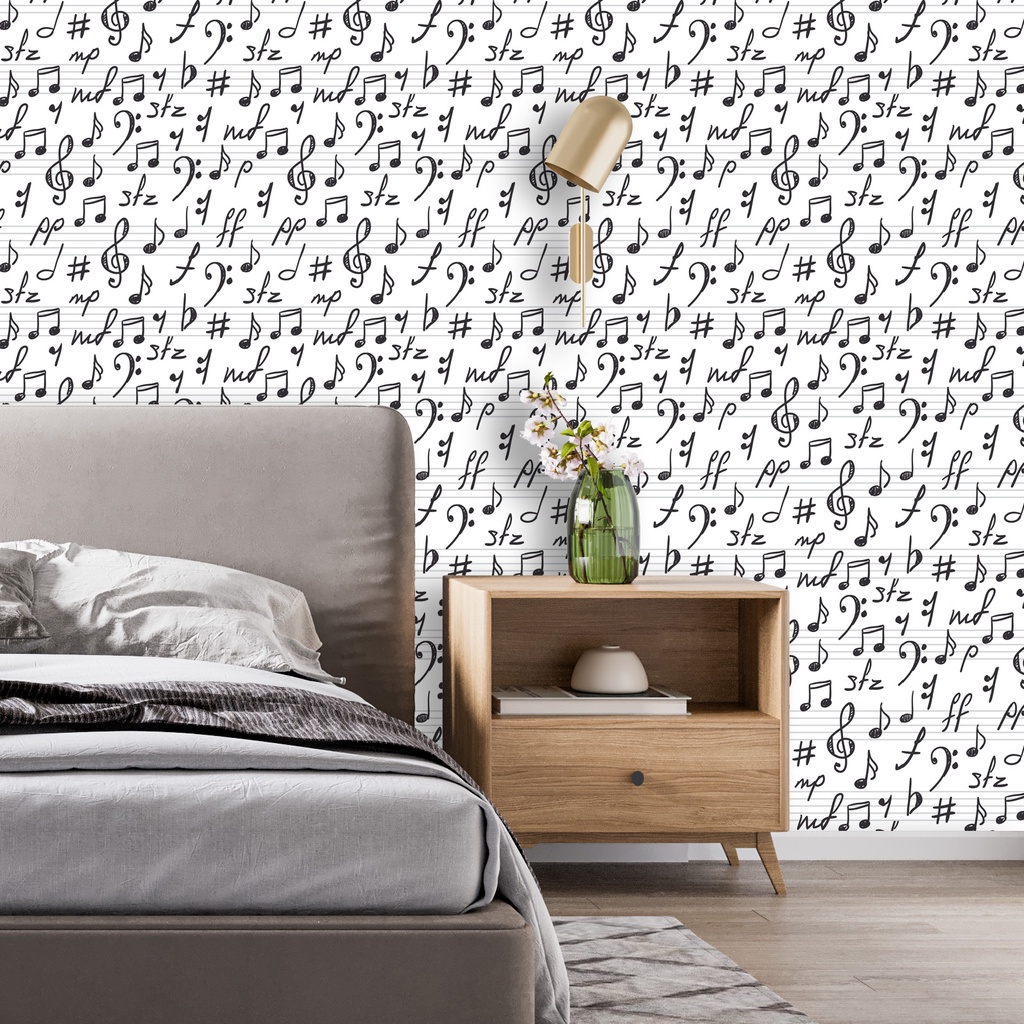 Papel De Parede Musica Adesivo Notas Musicais Adesivo preto e branco Adesivo Lavável - Pro Decor