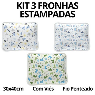 Conjunto 3 Fronha de Berço 30x40cm Bebê Infantil Estampada Para Travesseiros de Recém Nascido - Malha 100% Algodão